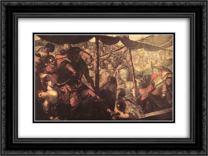 Battle between Turks and Christians 24x18 Black Ornate Wood Framed Art Print Poster with Double Matting by Tintoretto