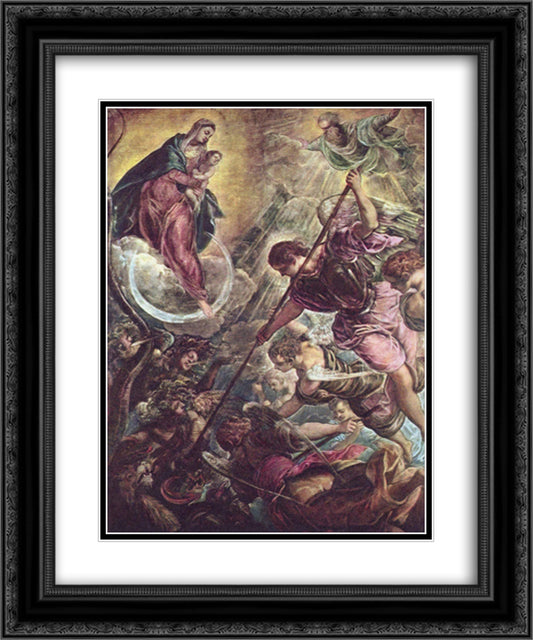 Battle of the Archangel Michael and the Satan 20x24 Black Ornate Wood Framed Art Print Poster with Double Matting by Tintoretto