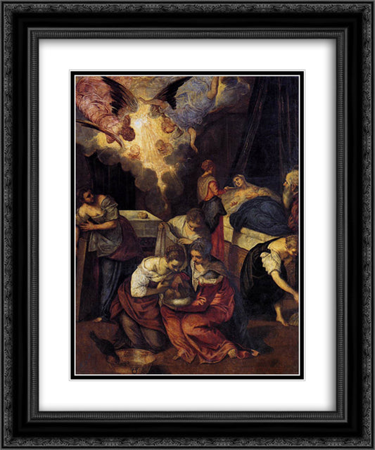 Birth of St John the Baptist 20x24 Black Ornate Wood Framed Art Print Poster with Double Matting by Tintoretto