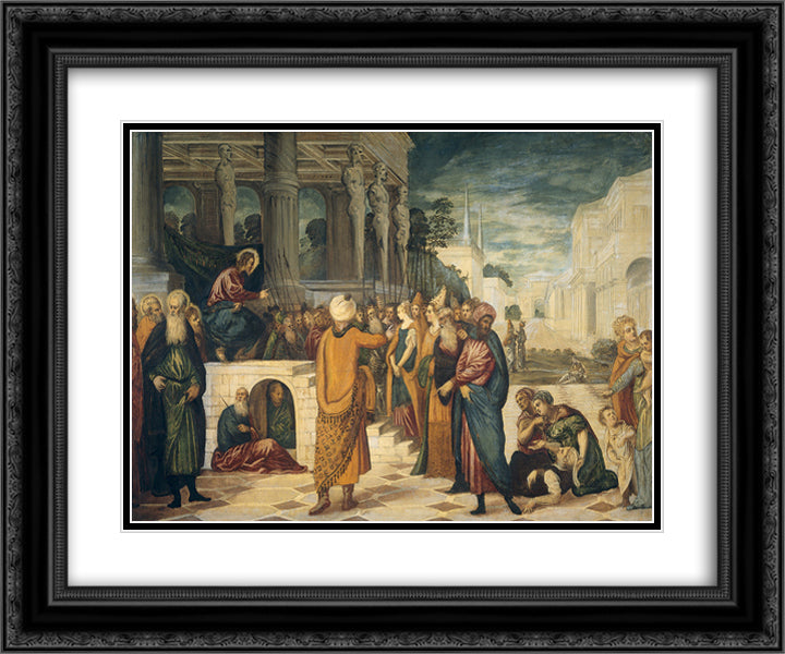 Christ and the Adulteress 24x20 Black Ornate Wood Framed Art Print Poster with Double Matting by Tintoretto