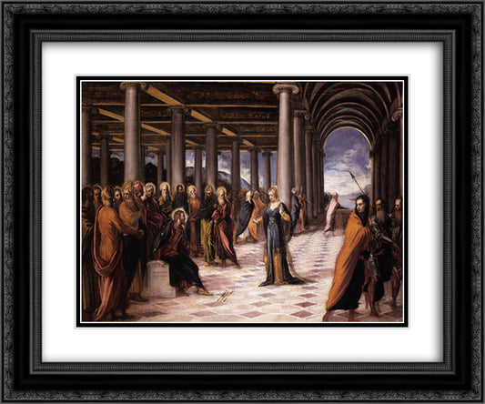 Christ and the Woman Taken in Adultery 24x20 Black Ornate Wood Framed Art Print Poster with Double Matting by Tintoretto