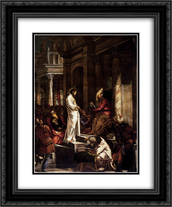 Christ before Pilate 20x24 Black Ornate Wood Framed Art Print Poster with Double Matting by Tintoretto