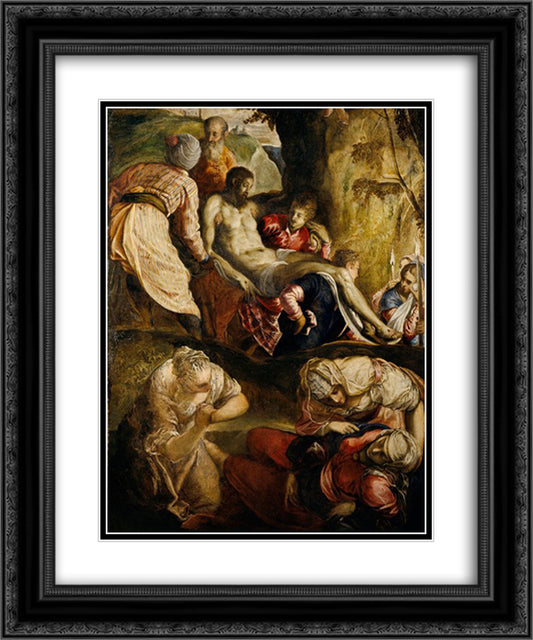 Christ Carried to the Tomb 20x24 Black Ornate Wood Framed Art Print Poster with Double Matting by Tintoretto