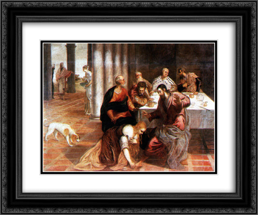 Christ in the house of the Pharisee 24x20 Black Ornate Wood Framed Art Print Poster with Double Matting by Tintoretto