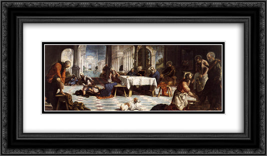 Christ Washing the Feet of His Disciples 24x14 Black Ornate Wood Framed Art Print Poster with Double Matting by Tintoretto