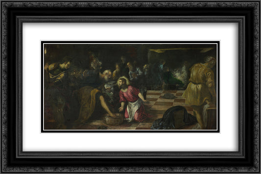 Christ washing the Feet of the Disciples 24x16 Black Ornate Wood Framed Art Print Poster with Double Matting by Tintoretto