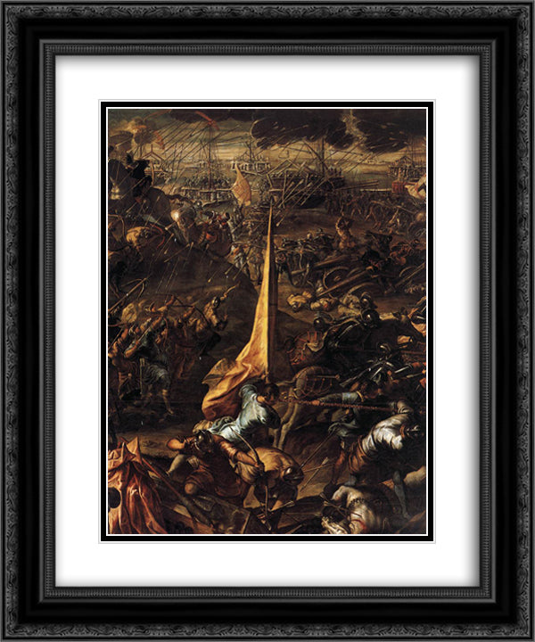 Conquest of Zara 20x24 Black Ornate Wood Framed Art Print Poster with Double Matting by Tintoretto