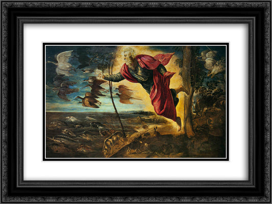 Creation of the Animals 24x18 Black Ornate Wood Framed Art Print Poster with Double Matting by Tintoretto