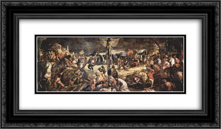 Crucifixion 24x14 Black Ornate Wood Framed Art Print Poster with Double Matting by Tintoretto