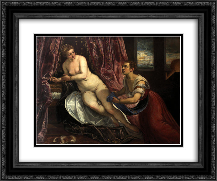 Danae 24x20 Black Ornate Wood Framed Art Print Poster with Double Matting by Tintoretto