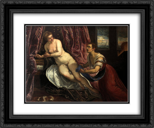 Danae 24x20 Black Ornate Wood Framed Art Print Poster with Double Matting by Tintoretto