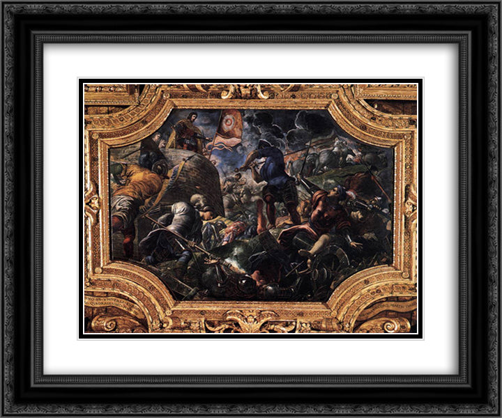 Defence of Brescia 24x20 Black Ornate Wood Framed Art Print Poster with Double Matting by Tintoretto