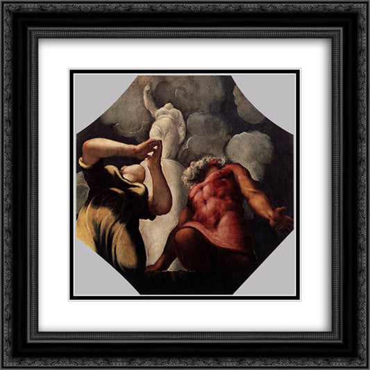 Deucalion and Pyrrha Praying before the Statue of the Goddess Themis 20x20 Black Ornate Wood Framed Art Print Poster with Double Matting by Tintoretto