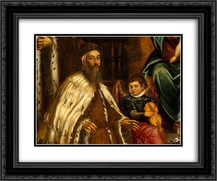 Doge Alvise I Mocenigo and Family Before the Madonna 24x20 Black Ornate Wood Framed Art Print Poster with Double Matting by Tintoretto