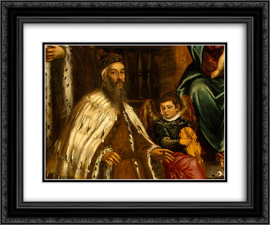 Doge Alvise I Mocenigo and Family Before the Madonna 24x20 Black Ornate Wood Framed Art Print Poster with Double Matting by Tintoretto