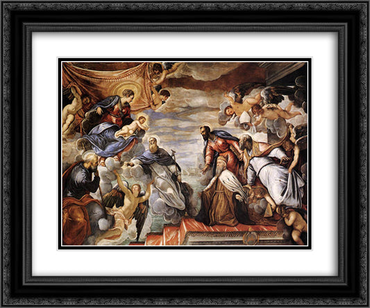 Doge Nicolo da Ponte Invoking the Protection of the Virgin 24x20 Black Ornate Wood Framed Art Print Poster with Double Matting by Tintoretto