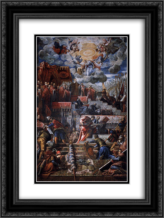 Doge Nicolo da Ponte Receiving a Laurel Crown from Venice 18x24 Black Ornate Wood Framed Art Print Poster with Double Matting by Tintoretto