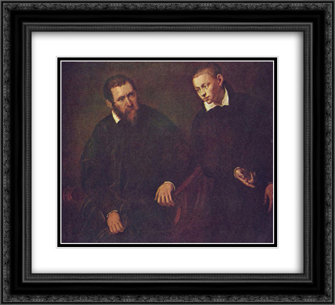 Double portrait of two men 22x20 Black Ornate Wood Framed Art Print Poster with Double Matting by Tintoretto