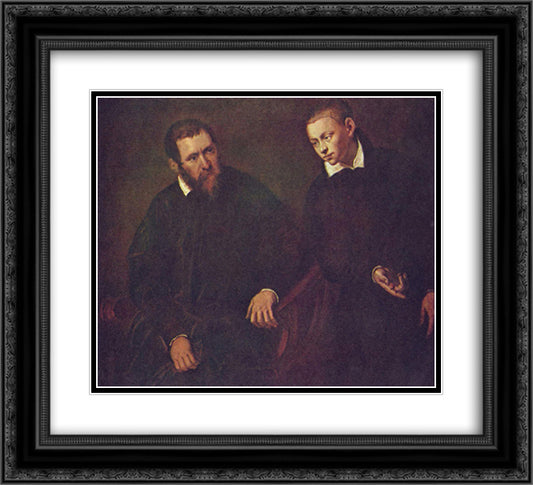 Double portrait of two men 22x20 Black Ornate Wood Framed Art Print Poster with Double Matting by Tintoretto