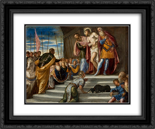 Ecce Homo(Pontius Pilate Presenting Christ to the Crowd) 24x20 Black Ornate Wood Framed Art Print Poster with Double Matting by Tintoretto