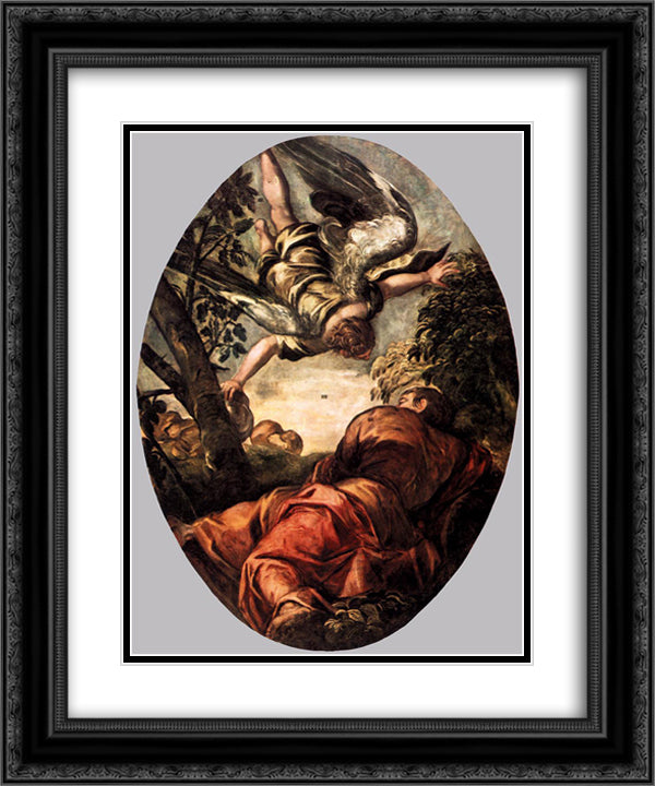 Elijah Fed by the Angel 20x24 Black Ornate Wood Framed Art Print Poster with Double Matting by Tintoretto