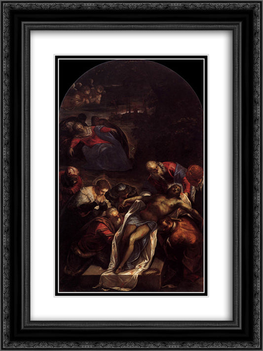 Entombment 18x24 Black Ornate Wood Framed Art Print Poster with Double Matting by Tintoretto