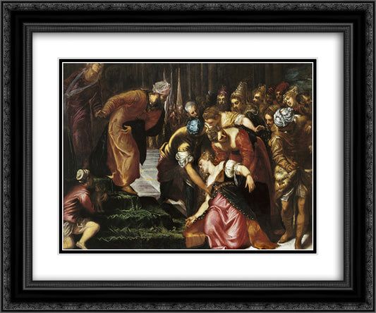 Esther before Ahasuerus 24x20 Black Ornate Wood Framed Art Print Poster with Double Matting by Tintoretto