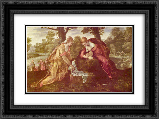 Finding of Moses 24x18 Black Ornate Wood Framed Art Print Poster with Double Matting by Tintoretto