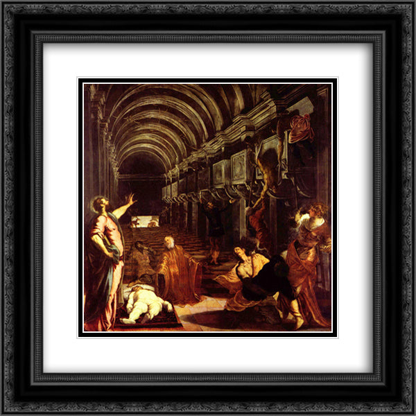 Finding of the body of St Mark 20x20 Black Ornate Wood Framed Art Print Poster with Double Matting by Tintoretto