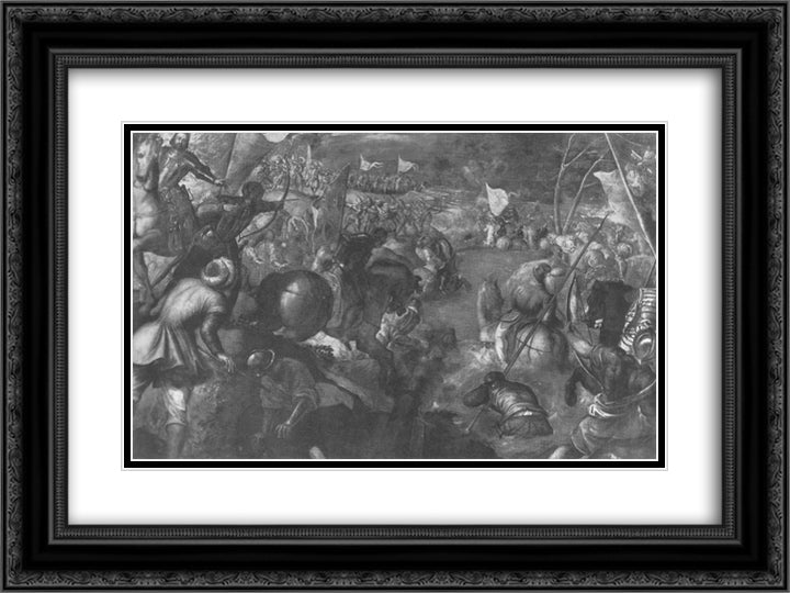 Francesco II Gonzaga against Charles VIII of France 1495 in fighting the battle of the Taro 24x18 Black Ornate Wood Framed Art Print Poster with Double Matting by Tintoretto