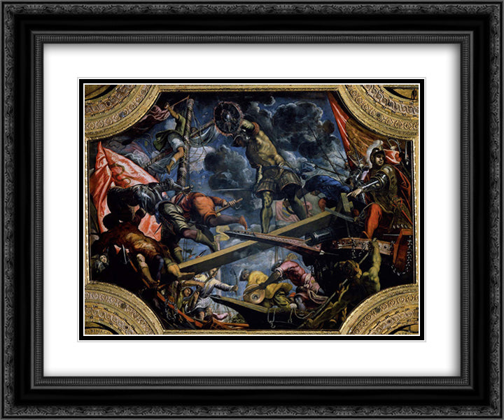 Galeas For Montes 24x20 Black Ornate Wood Framed Art Print Poster with Double Matting by Tintoretto