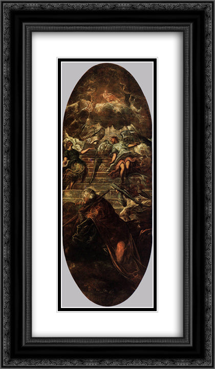 Jacob's Ladder 14x24 Black Ornate Wood Framed Art Print Poster with Double Matting by Tintoretto