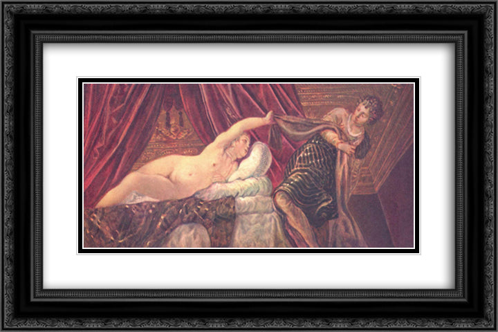 Joseph and Potiphar's wife 24x16 Black Ornate Wood Framed Art Print Poster with Double Matting by Tintoretto