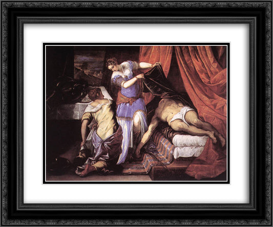 Judith and Holofernes 24x20 Black Ornate Wood Framed Art Print Poster with Double Matting by Tintoretto