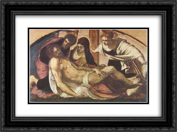 Lamentation 24x18 Black Ornate Wood Framed Art Print Poster with Double Matting by Tintoretto