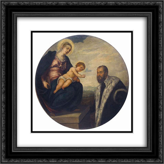 Madonna with Child and Donor Tintoretto 20x20 Black Ornate Wood Framed Art Print Poster with Double Matting by Tintoretto