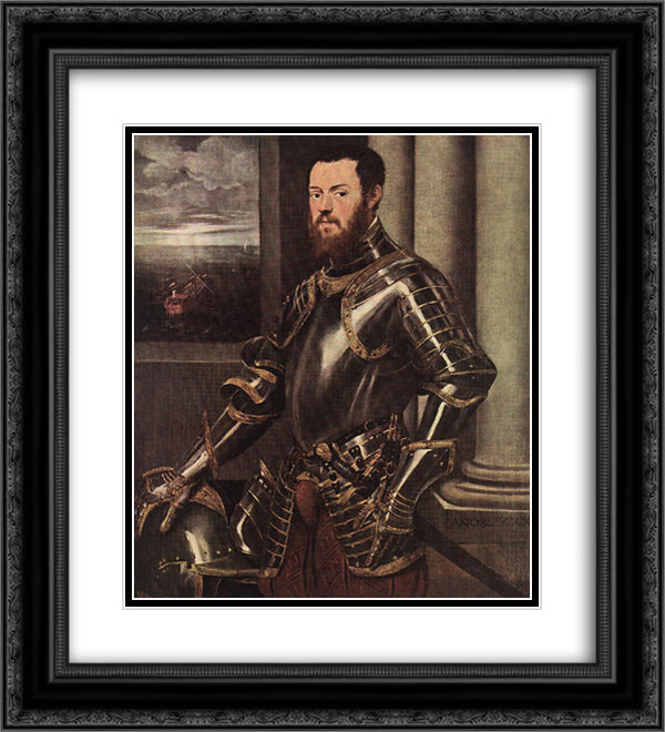 Man in Armour 20x22 Black Ornate Wood Framed Art Print Poster with Double Matting by Tintoretto