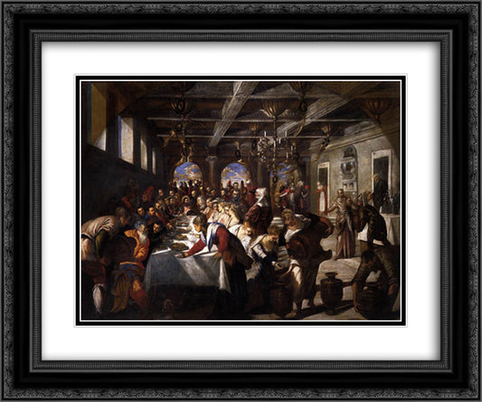 Marriage at Cana 24x20 Black Ornate Wood Framed Art Print Poster with Double Matting by Tintoretto