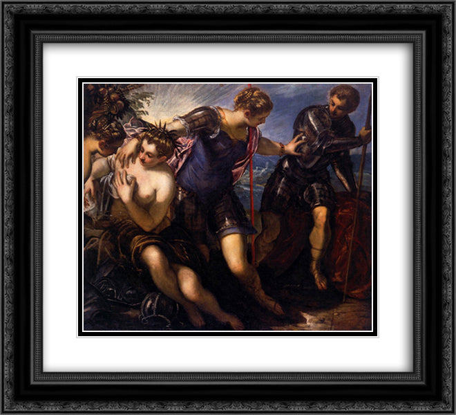 Minerva Sending Away Mars from Peace and Prosperity 22x20 Black Ornate Wood Framed Art Print Poster with Double Matting by Tintoretto