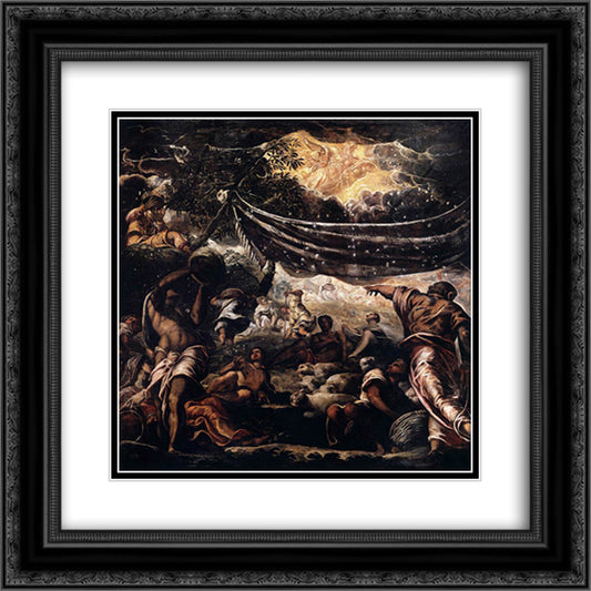 Miracle of the manna 20x20 Black Ornate Wood Framed Art Print Poster with Double Matting by Tintoretto