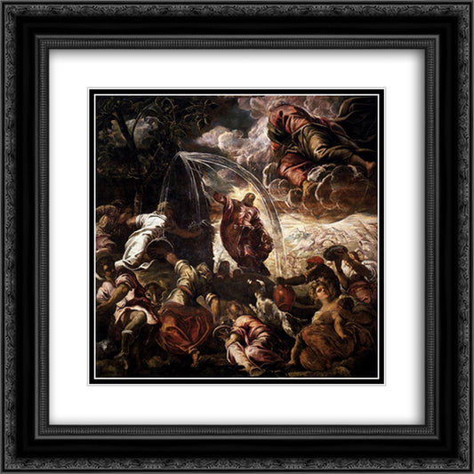 Moses Drawing Water from the Rock 20x20 Black Ornate Wood Framed Art Print Poster with Double Matting by Tintoretto