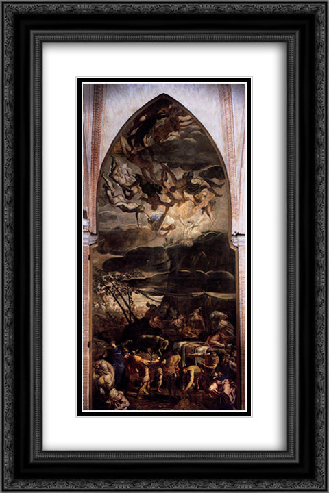 Moses Receiving the Tables of the Law 16x24 Black Ornate Wood Framed Art Print Poster with Double Matting by Tintoretto