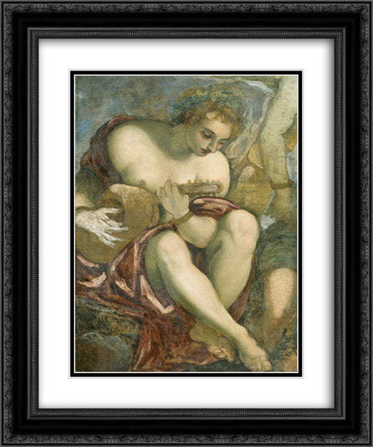 Muse with Lute 20x24 Black Ornate Wood Framed Art Print Poster with Double Matting by Tintoretto