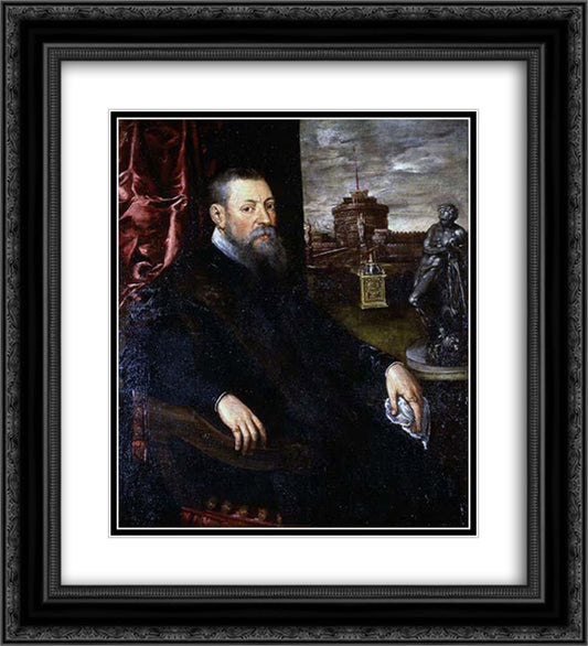 Portrait of a Collector 20x22 Black Ornate Wood Framed Art Print Poster with Double Matting by Tintoretto