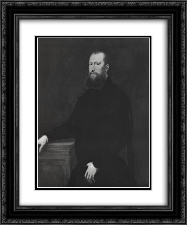 Portrait of a man 20x24 Black Ornate Wood Framed Art Print Poster with Double Matting by Tintoretto