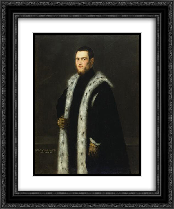 Portrait of a Man aged Twenty six, 20x24 Black Ornate Wood Framed Art Print Poster with Double Matting by Tintoretto