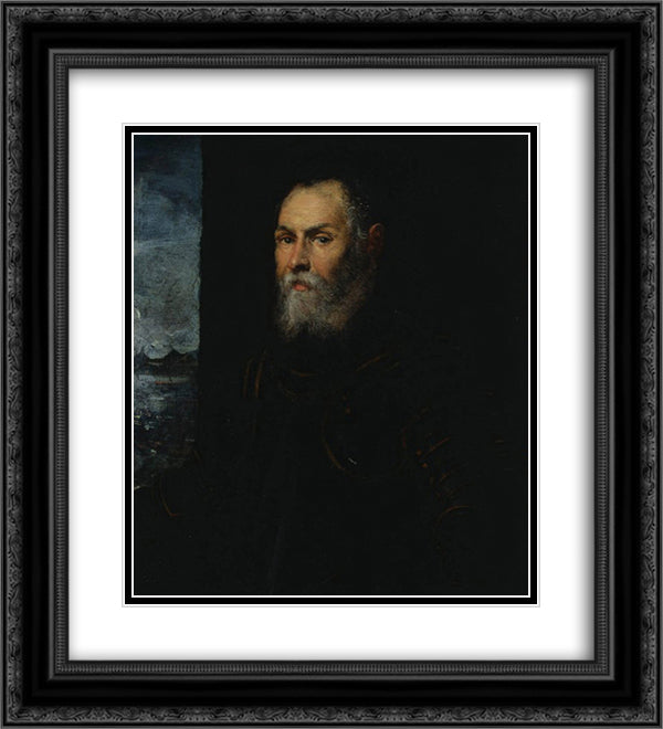 Portrait of a Venetian admiral 20x22 Black Ornate Wood Framed Art Print Poster with Double Matting by Tintoretto