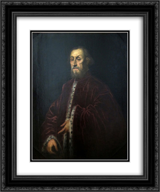 Portrait of a Venetian senator 20x24 Black Ornate Wood Framed Art Print Poster with Double Matting by Tintoretto