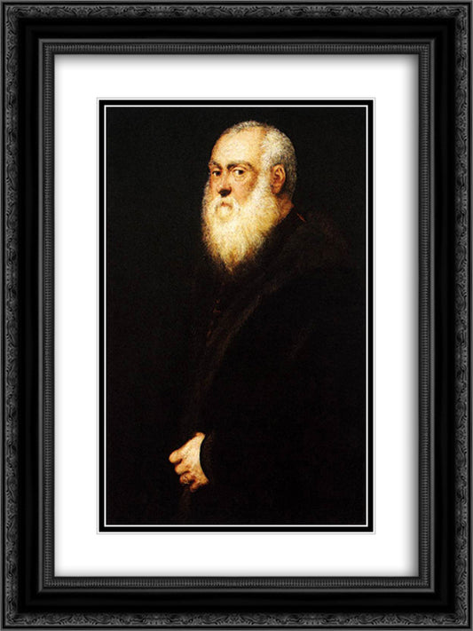 Portrait of a White Bearded Man 18x24 Black Ornate Wood Framed Art Print Poster with Double Matting by Tintoretto