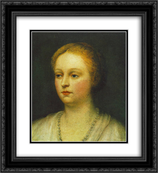 Portrait of a Woman 20x22 Black Ornate Wood Framed Art Print Poster with Double Matting by Tintoretto